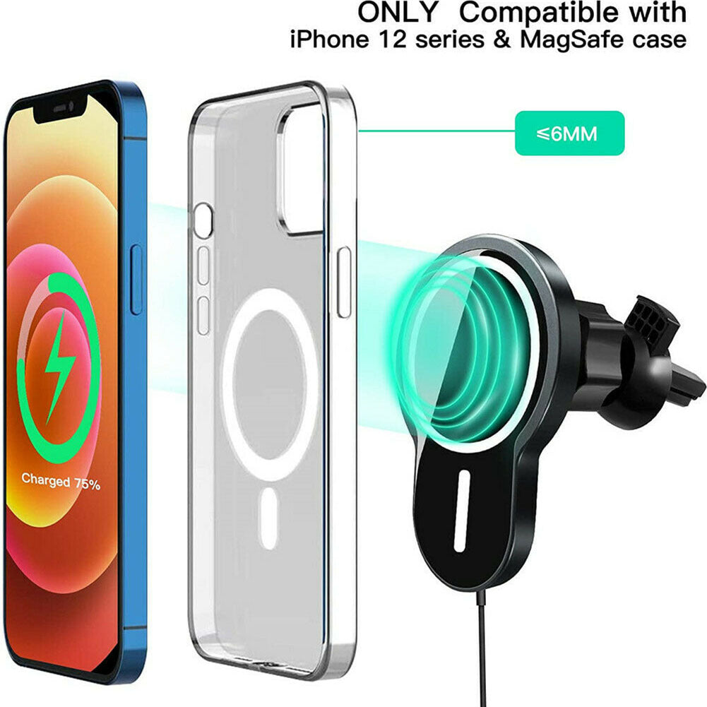 15w Sturdy Magnetic  Wireless  Car  Charger With Vent Phone Mount Convenient Charging Tool Compatible For Iphone 12 12pro 12pro Max 12 Mini black - Premium Car Chargers from Rapidvehicles - Just $34.99! Shop now at Rapidvehicles