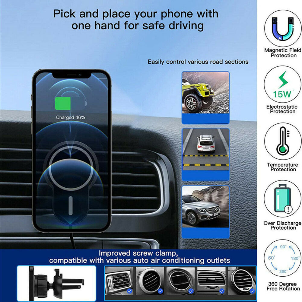 15w Sturdy Magnetic  Wireless  Car  Charger With Vent Phone Mount Convenient Charging Tool Compatible For Iphone 12 12pro 12pro Max 12 Mini black - Premium Car Chargers from Rapidvehicles - Just $34.99! Shop now at Rapidvehicles