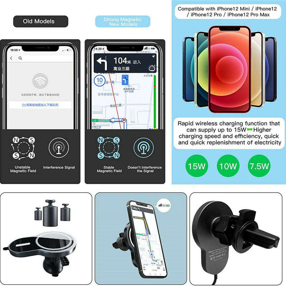 15w Sturdy Magnetic  Wireless  Car  Charger With Vent Phone Mount Convenient Charging Tool Compatible For Iphone 12 12pro 12pro Max 12 Mini black - Premium Car Chargers from Rapidvehicles - Just $34.99! Shop now at Rapidvehicles