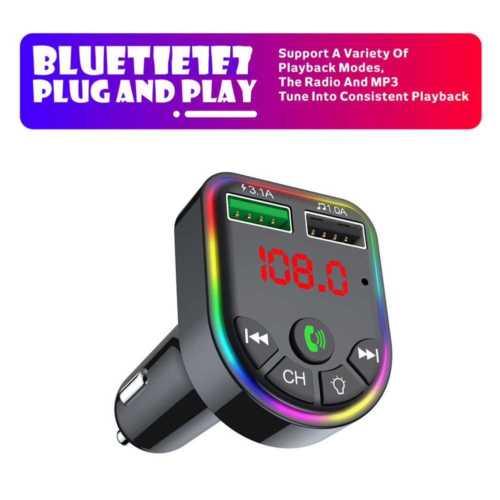 Ambient Light Bluetooth-compatible 5.0 Fm Transmitter Car  Mp3  Player Wireless Audio Receiver Handsfree Dual Usb Fast Charger F5 black - Premium Car Chargers from Rapidvehicles - Just $15.99! Shop now at Rapidvehicles