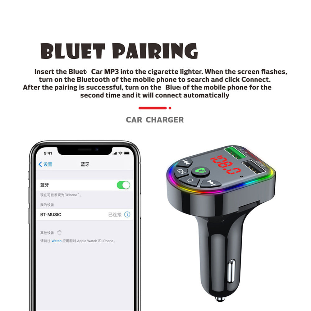 Ambient Light Bluetooth-compatible 5.0 Fm Transmitter Car  Mp3 - Premium Car Chargers from Rapidvehicles - Just $17.99! Shop now at Rapidvehicles