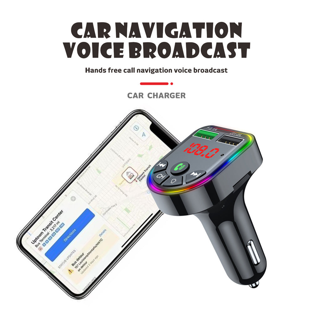 Ambient Light Bluetooth-compatible 5.0 Fm Transmitter Car  Mp3  Player Wireless Audio Receiver Handsfree Dual Usb Fast Charger F5 black - Premium Car Chargers from Rapidvehicles - Just $15.99! Shop now at Rapidvehicles