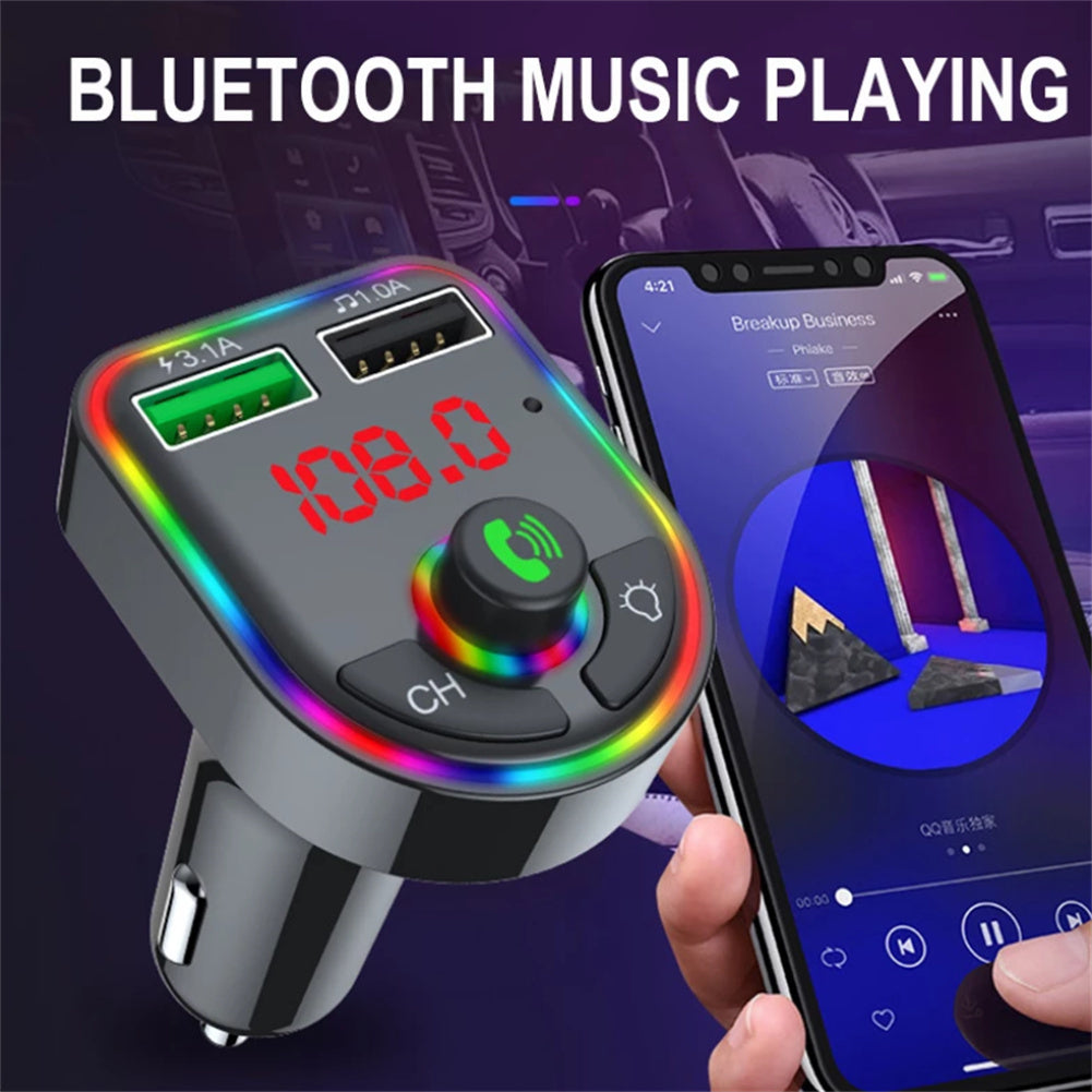 Luminous Bluetooth-compatible 5.0 Car  Fm  Transmitter Hands-free Multi-function Mp3 Player Wireless Receiver Usb Fast Charger black F6 - Premium Car Chargers from Rapidvehicles - Just $15.99! Shop now at Rapidvehicles