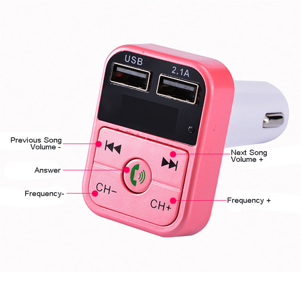 Bluetooth-compatible 5.0 Fm Car  Transmitter Wireless Audio Receiver Hands-free Calling 2.1a Mp3 Player Dual Usb Fast Charger pink - Premium Car Chargers from Rapidvehicles - Just $14.99! Shop now at Rapidvehicles