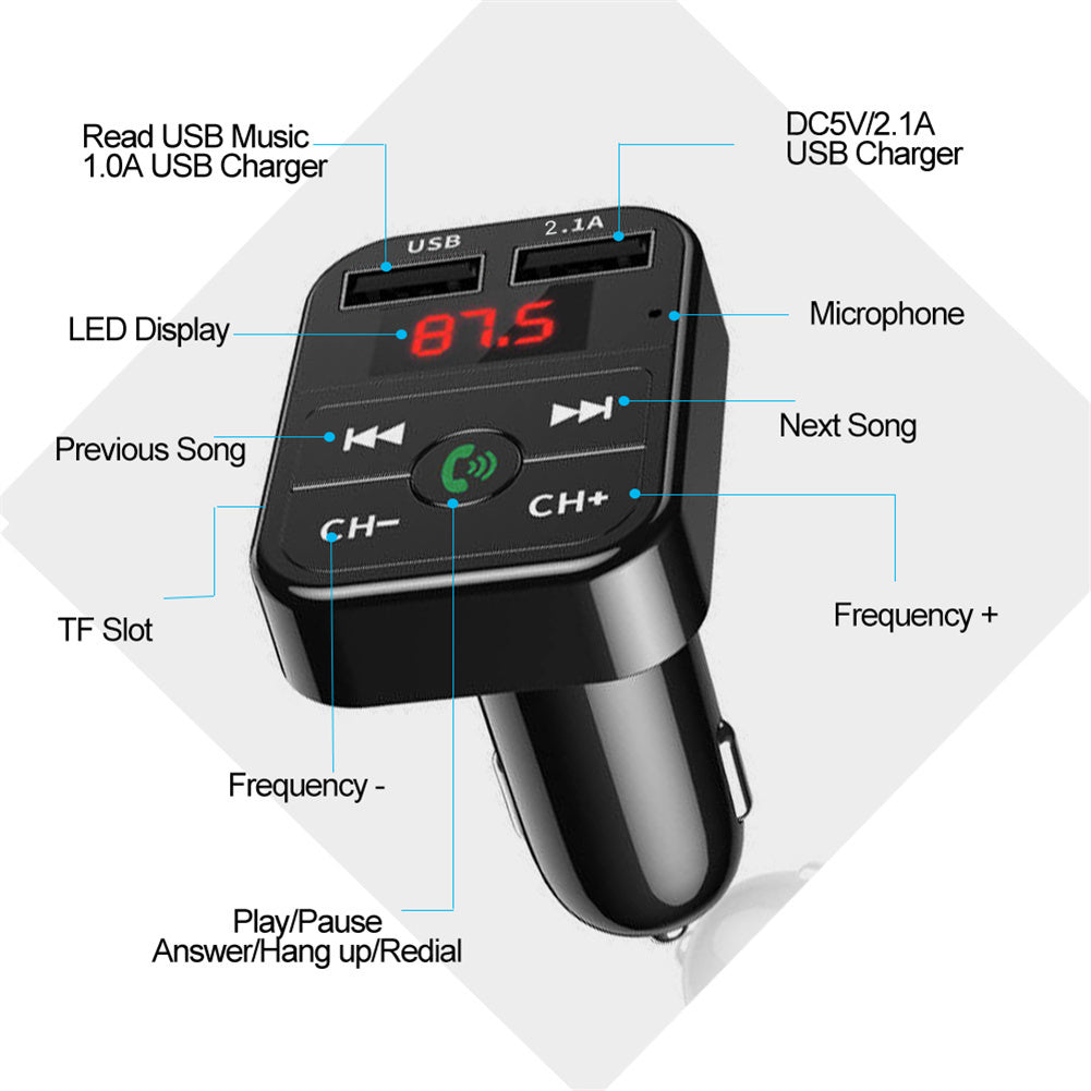 Bluetooth-compatible 5.0 Fm Car  Transmitter Wireless Audio Receiver Hands-free Calling 2.1a Mp3 Player Dual Usb Fast Charger black - Premium Car Chargers from Rapidvehicles - Just $14.99! Shop now at Rapidvehicles