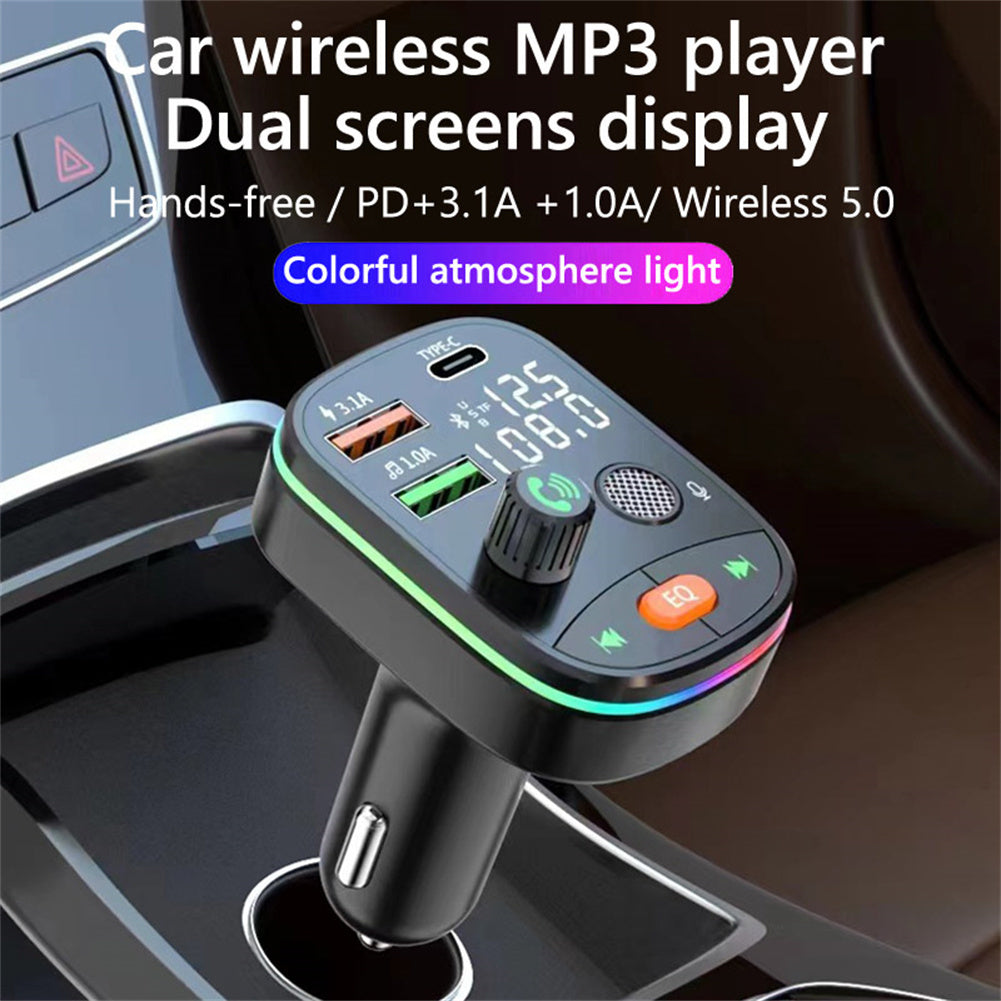 Bluetooth 5.0 FM Transmitter Wireless PD 20W Fast Charge Dual Display Dual Usb Charger Car Kit Black - Premium Car Chargers from Rapidvehicles - Just $17.99! Shop now at Rapidvehicles