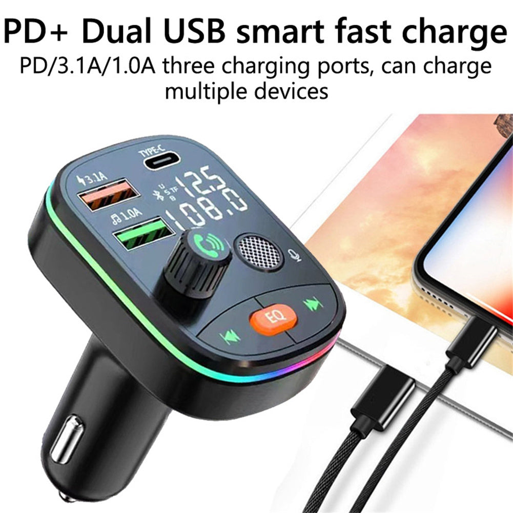 Bluetooth 5.0 FM Transmitter Wireless PD 20W Fast Charge Dual Display Dual Usb Charger Car Kit Black - Premium Car Chargers from Rapidvehicles - Just $17.99! Shop now at Rapidvehicles