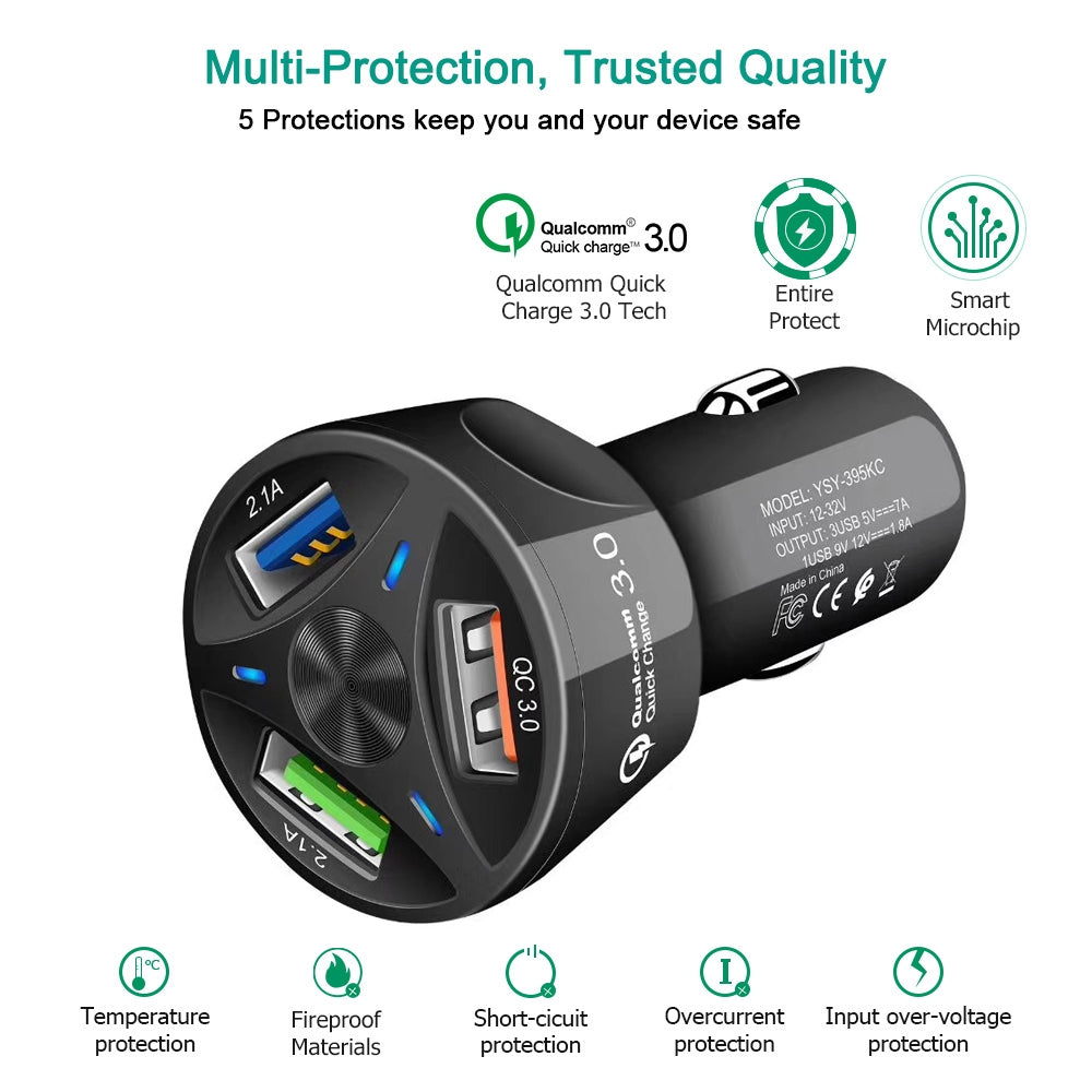 3-port Usb Car Fast Charger DC 12-24v Multi-port 1.1a/2a/2.1a Lighting Display White - Premium Car Chargers from Rapidvehicles - Just $12.99! Shop now at Rapidvehicles