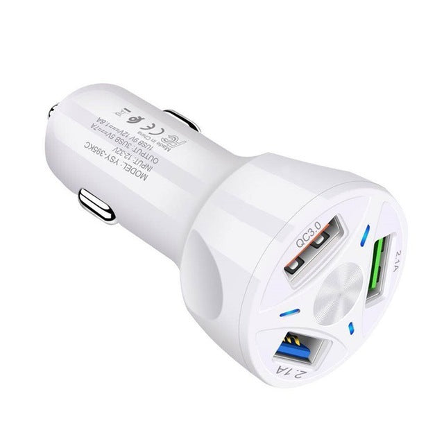 3-port Usb Car Fast Charger DC 12-24v Multi-port 1.1a/2a/2.1a Lighting Display White - Premium Car Chargers from Rapidvehicles - Just $12.99! Shop now at Rapidvehicles