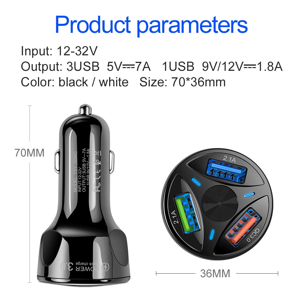 3-port Usb Car Fast Charger DC 12-24v Multi-port 1.1a/2a/2.1a Lighting Display White - Premium Car Chargers from Rapidvehicles - Just $12.99! Shop now at Rapidvehicles