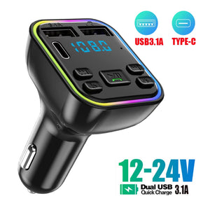 Led Backlight Bluetooth Fm Transmitter Dual Usb Type C Fast Charger Black - Premium Car Chargers from Rapidvehicles - Just $14.99! Shop now at Rapidvehicles