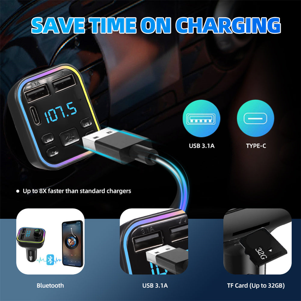 Led Backlight Bluetooth Fm Transmitter Dual Usb Type C Fast Charger Black - Premium Car Chargers from Rapidvehicles - Just $14.99! Shop now at Rapidvehicles