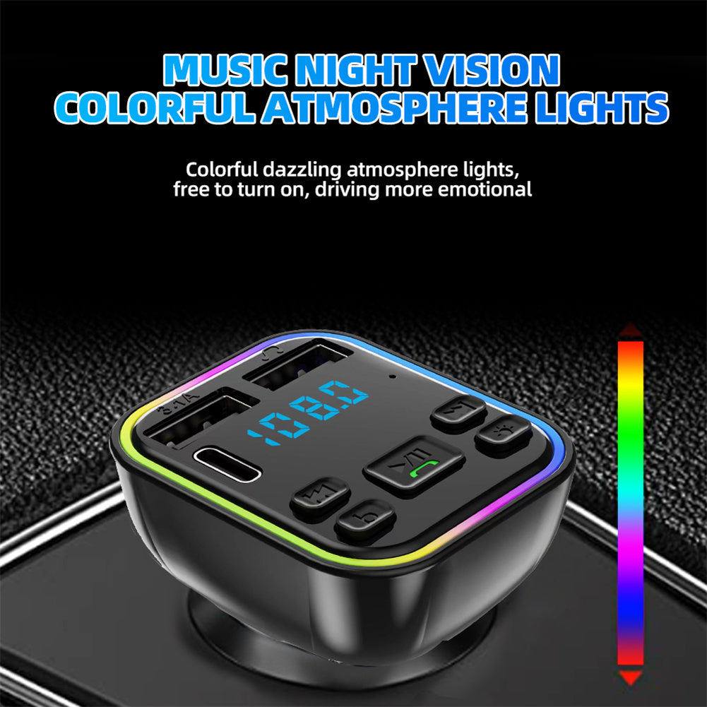 Led Backlight Bluetooth Fm Transmitter Dual Usb Type C Fast Charger Black - Premium Car Chargers from Rapidvehicles - Just $14.99! Shop now at Rapidvehicles