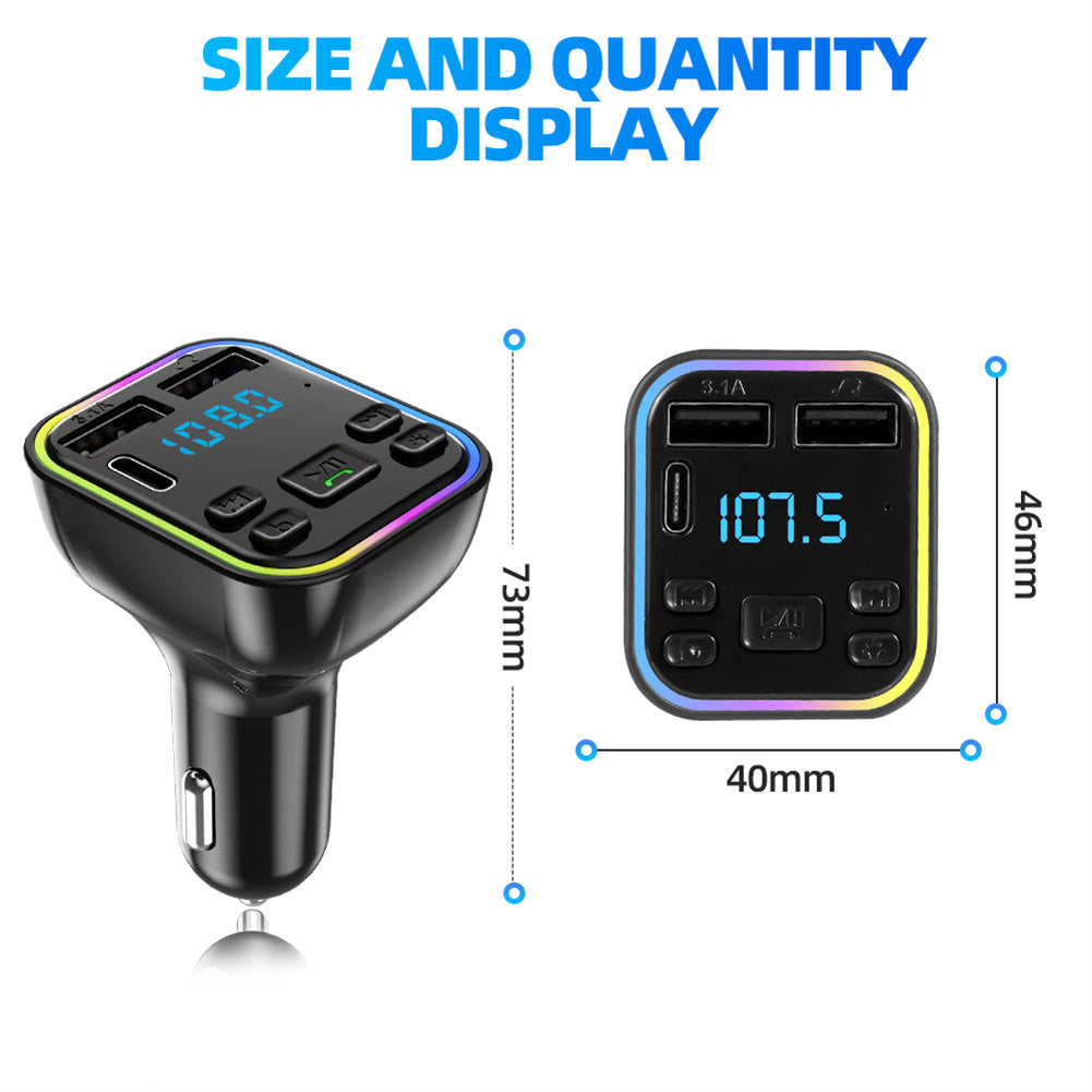 Led Backlight Bluetooth Fm Transmitter Dual Usb Type C Fast Charger Black - Premium Car Chargers from Rapidvehicles - Just $14.99! Shop now at Rapidvehicles