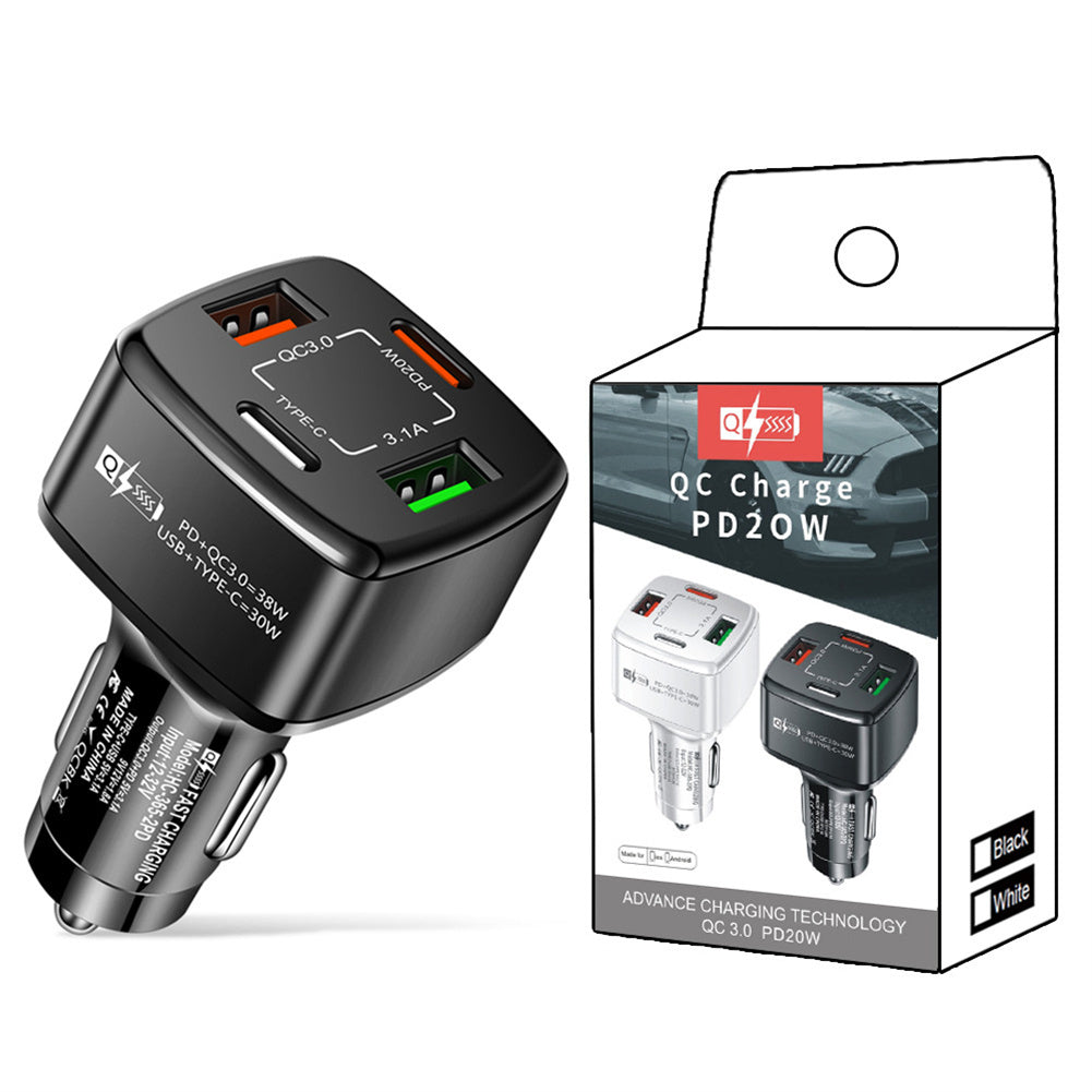 4-in-1 Type-C Fast Car Charger 38W Pd Qc3.0 3.1a 2usb Dual-Line for Iphone Xiaomi Huawei Mobile Adapter Black - Premium Car Chargers from Rapidvehicles - Just $14.99! Shop now at Rapidvehicles