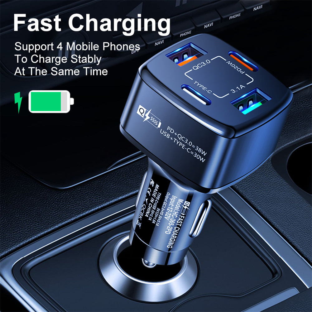 4-in-1 Type-C Fast Car Charger 38W Pd Qc3.0 3.1a 2usb Dual-Line - Premium Car Chargers from Rapidvehicles - Just $15.99! Shop now at Rapidvehicles