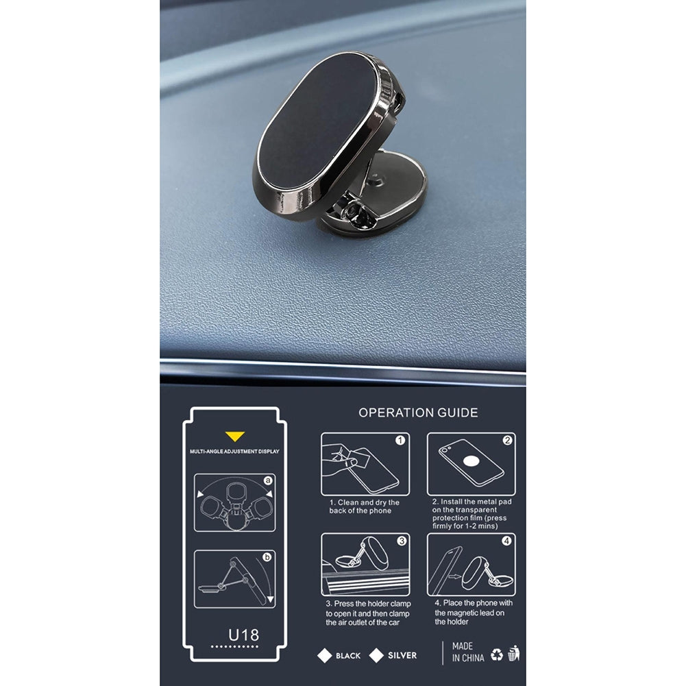 Magnetic Car Phone Holder 360 Rotating Multi-angle Support Folding Black Silver - Premium Car Mounts & Holders from Rapidvehicles - Just $16.99! Shop now at Rapidvehicles