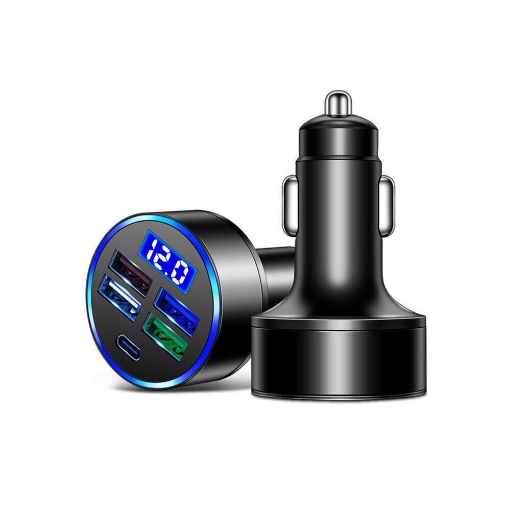 5-in-1 Charger 4 USB Port Type-c Fast Car Charger Led Digital Display Black - Premium Car Chargers from Rapidvehicles - Just $12.99! Shop now at Rapidvehicles