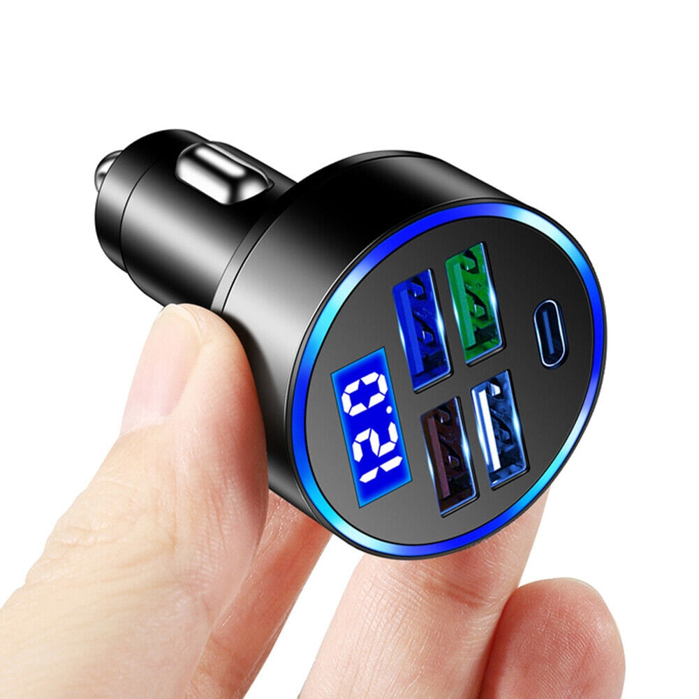 5-in-1 Charger 4 USB Port Type-c Fast Car Charger Led Digital - Premium Car Chargers from Rapidvehicles - Just $13.99! Shop now at Rapidvehicles