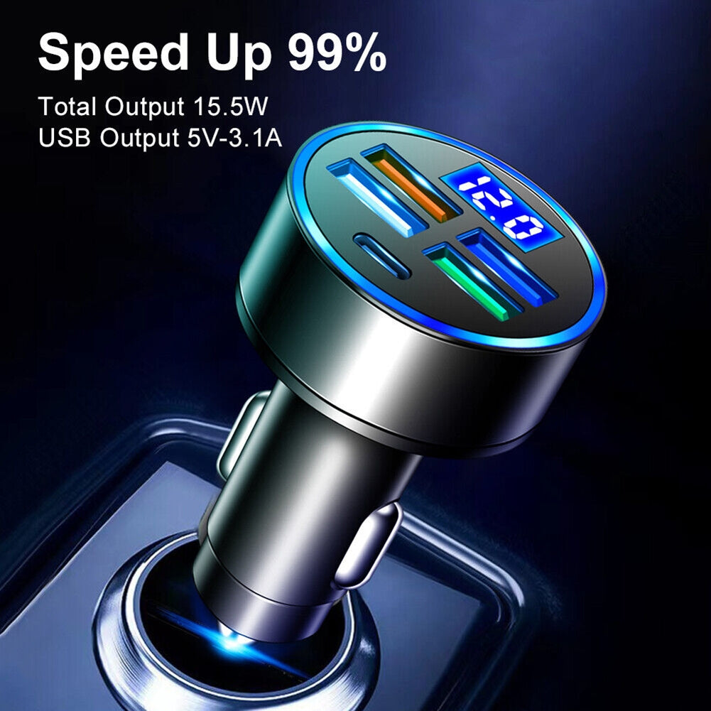 5-in-1 Charger 4 USB Port Type-c Fast Car Charger Led Digital - Premium Car Chargers from Rapidvehicles - Just $13.99! Shop now at Rapidvehicles