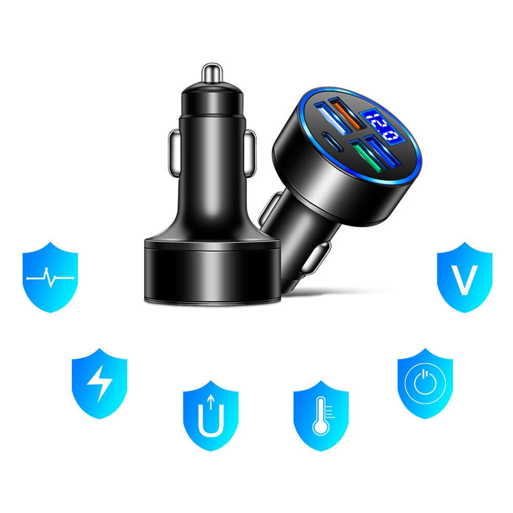 5-in-1 Charger 4 USB Port Type-c Fast Car Charger Led Digital - Premium Car Chargers from Rapidvehicles - Just $13.99! Shop now at Rapidvehicles