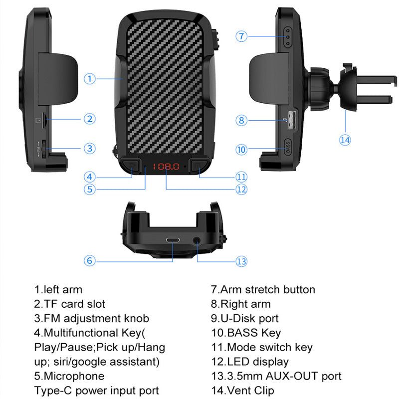 C1 Car Mount Air Outlet Mobile Phone Holder Bluetooth-compatible Hands-free Stand Fm Transmitter Adapter black - Premium Car Mounts & Holders from Rapidvehicles - Just $36.99! Shop now at Rapidvehicles