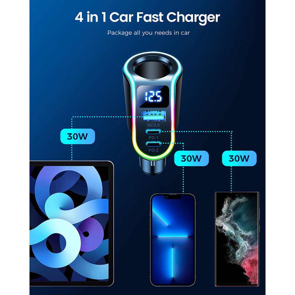 4-in-1 Cigarette Lighter Car Charger 150w High Power Led Digital Display Fast Charging Adapter Black - Premium Car Chargers from Rapidvehicles - Just $31.99! Shop now at Rapidvehicles