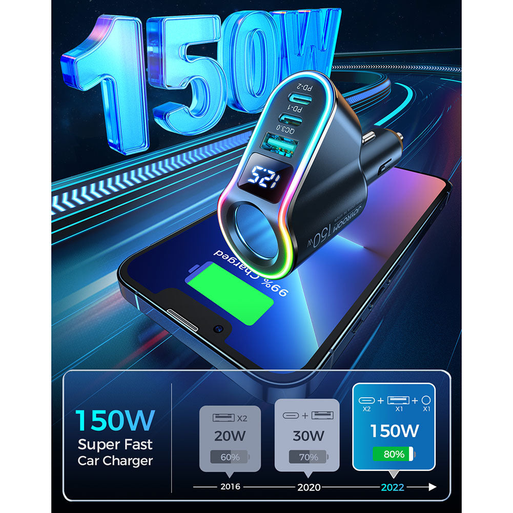 4-in-1 Cigarette Lighter Car Charger 150w High Power Led Digital Display Fast Charging Adapter Black - Premium Car Chargers from Rapidvehicles - Just $31.99! Shop now at Rapidvehicles