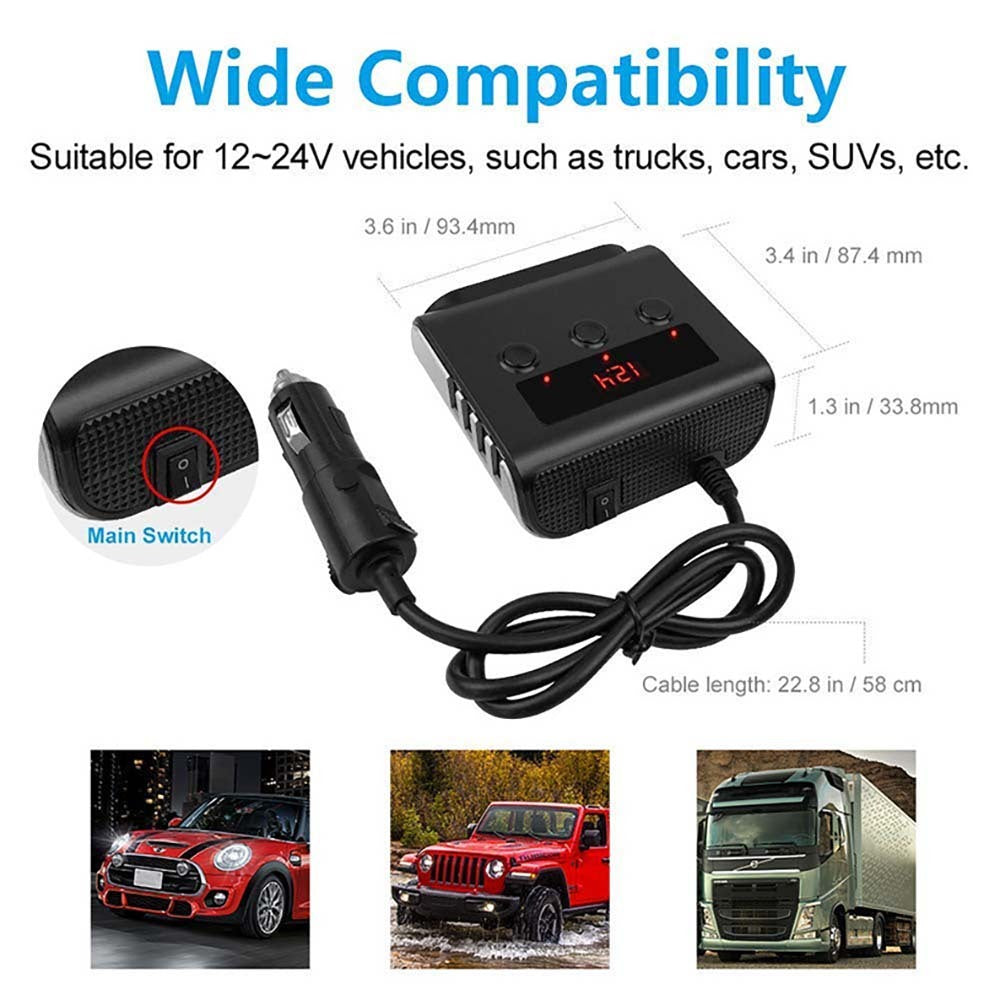 120w Car Cigarette Lighter Adapter Quick Charge 3.0 12v/24v 3 Outlet Power Splitter Dc Outlet With 8.5a 4 Usb Ports black - Premium Car Chargers from Rapidvehicles - Just $29.99! Shop now at Rapidvehicles