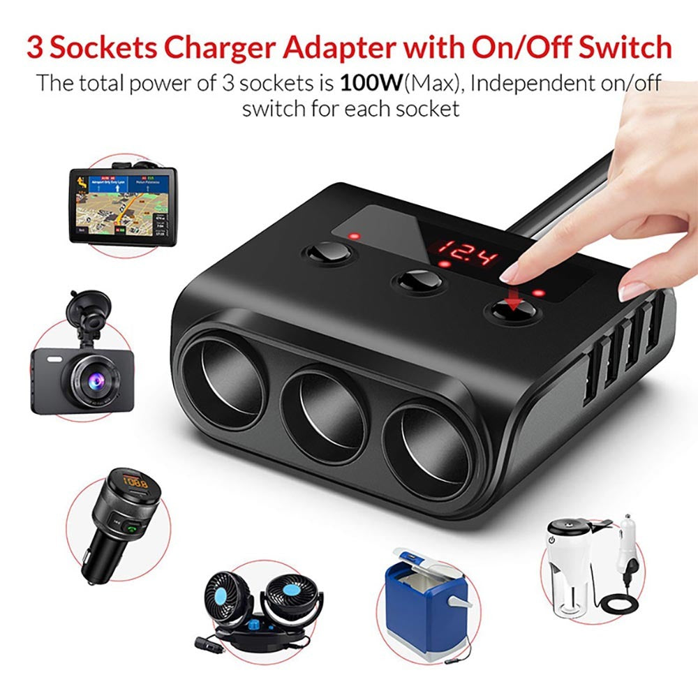 120w Car Cigarette Lighter Adapter Quick Charge 3.0 12v/24v 3 Outlet Power Splitter Dc Outlet With 8.5a 4 Usb Ports black - Premium Car Chargers from Rapidvehicles - Just $29.99! Shop now at Rapidvehicles