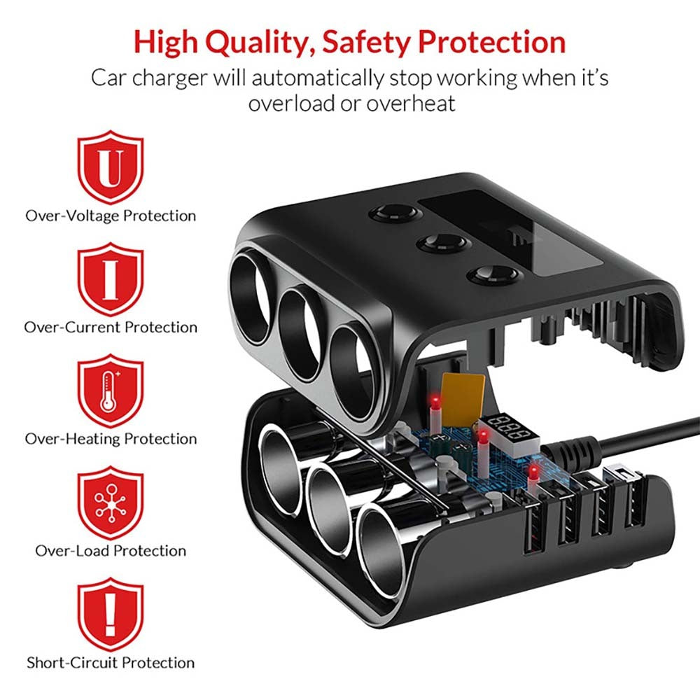 120w Car Cigarette Lighter Adapter Quick Charge 3.0 12v/24v 3 Outlet Power Splitter Dc Outlet With 8.5a 4 Usb Ports black - Premium Car Chargers from Rapidvehicles - Just $29.99! Shop now at Rapidvehicles