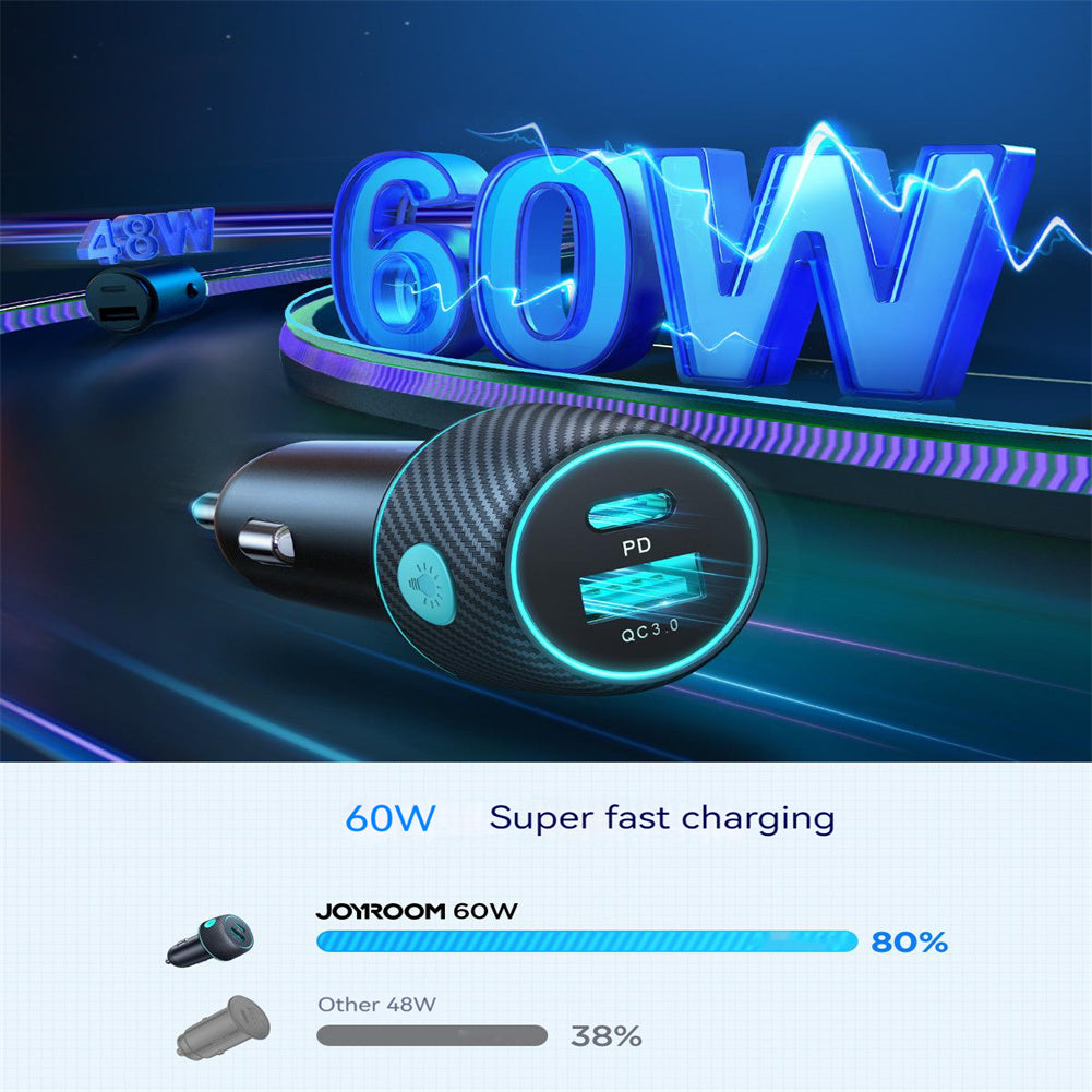 60w High-power Car Charger Dual-port Button Switch Qc3.0 Pd Fast Charging Adapter With 7-color Light black - Premium Car Chargers from Rapidvehicles - Just $32.99! Shop now at Rapidvehicles