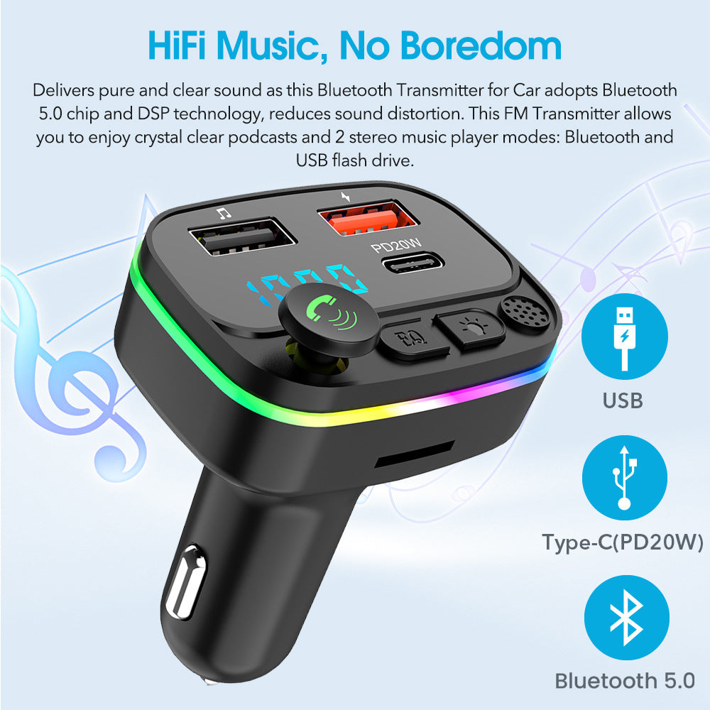 Car Bluetooth-compatible Fm Transmitter Mp3 Player Handsfree Kit Dual Usb Adapter Pd20w Fast Charger B2 Led Backlight black - Premium Car Chargers from Rapidvehicles - Just $15.99! Shop now at Rapidvehicles