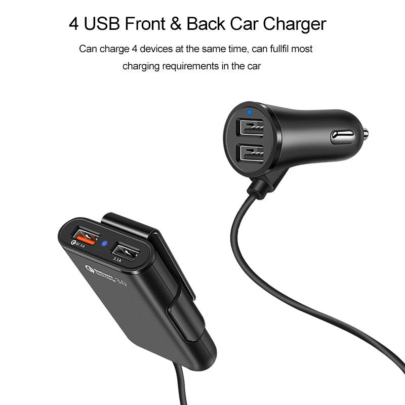 40w 8a Qc3.0 Fast Car Charger 1 To 4 Front Rear Seat Quick Charging Adapter 4 Usb Multi-port Charge With Cable White - Premium Car Chargers from Rapidvehicles - Just $18.99! Shop now at Rapidvehicles