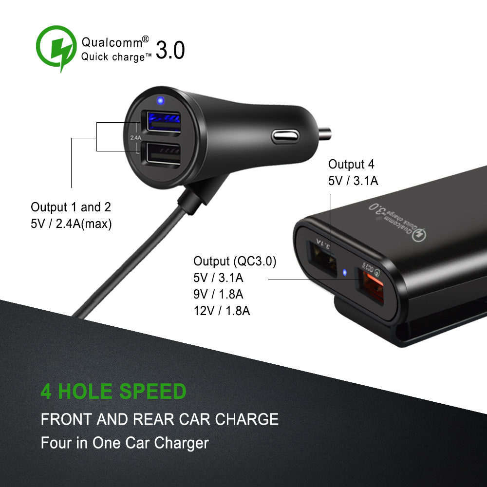 40w 8a Qc3.0 Fast Car Charger 1 To 4 Front Rear Seat Quick Charging Adapter 4 Usb Multi-port Charge With Cable White - Premium Car Chargers from Rapidvehicles - Just $18.99! Shop now at Rapidvehicles