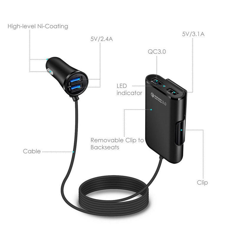 40w 8a Qc3.0 Fast Car Charger 1 To 4 Front Rear Seat Quick Charging Adapter 4 Usb Multi-port Charge With Cable black - Premium Car Chargers from Rapidvehicles - Just $18.99! Shop now at Rapidvehicles