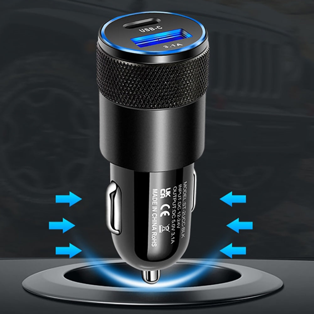 3.1A USB+PD Car Charger 1 To 2 Threaded Plug Mini Portable Multi-Functional Type-C Charger For Mobile Phones silver black - Premium Car Chargers from Rapidvehicles - Just $11.99! Shop now at Rapidvehicles