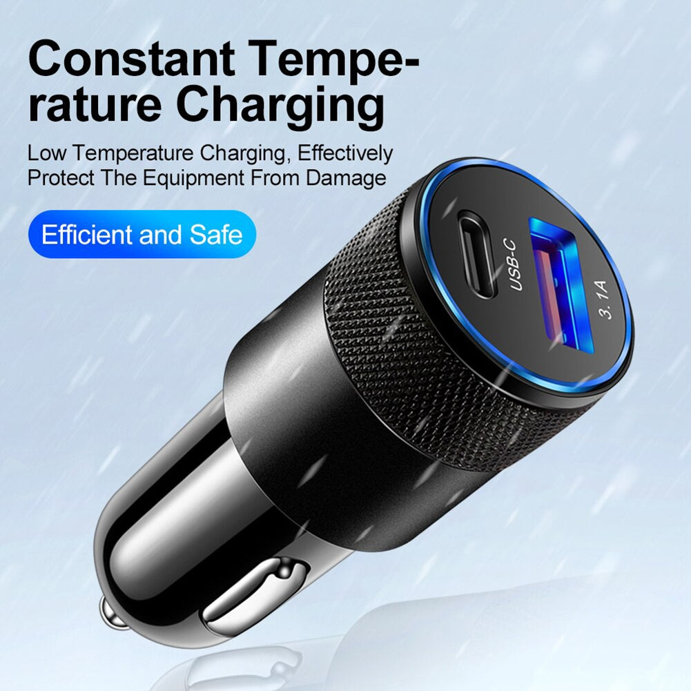 3.1A USB+PD Car Charger 1 To 2 Threaded Plug Mini Portable - Premium Car Chargers from Rapidvehicles - Just $9.99! Shop now at Rapidvehicles