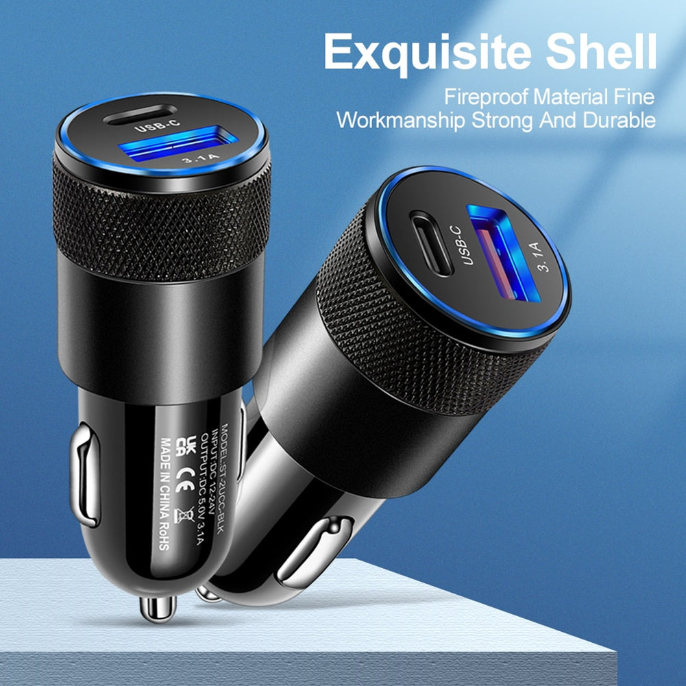 3.1A USB+PD Car Charger 1 To 2 Threaded Plug Mini Portable - Premium Car Chargers from Rapidvehicles - Just $9.99! Shop now at Rapidvehicles