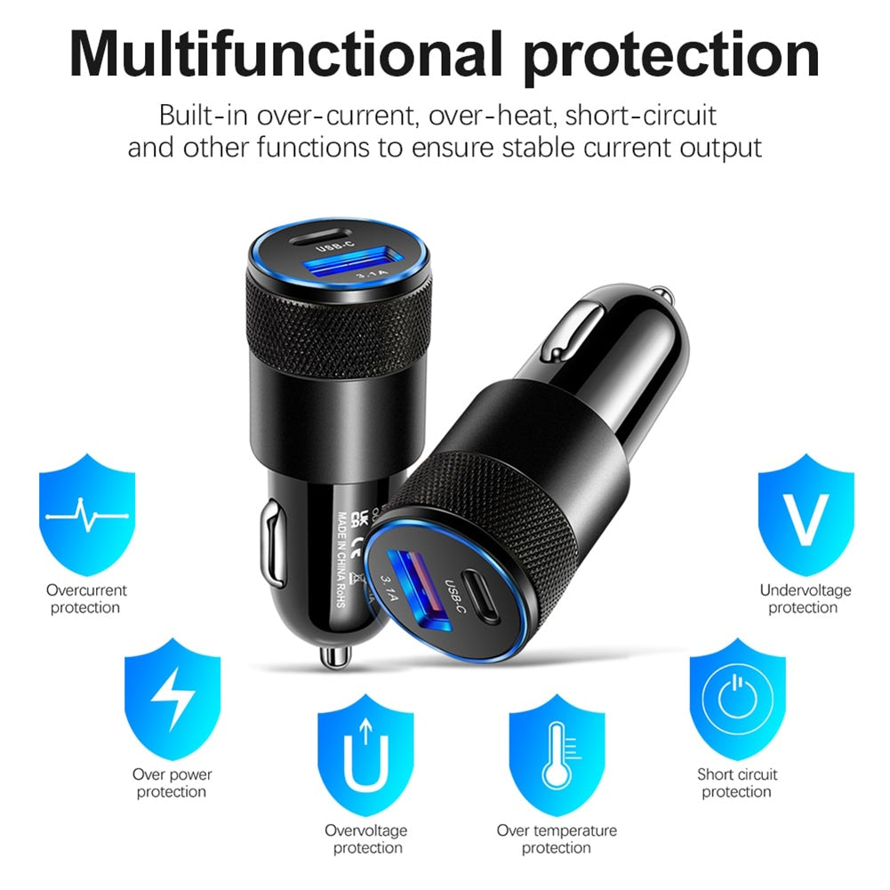 3.1A USB+PD Car Charger 1 To 2 Threaded Plug Mini Portable - Premium Car Chargers from Rapidvehicles - Just $9.99! Shop now at Rapidvehicles