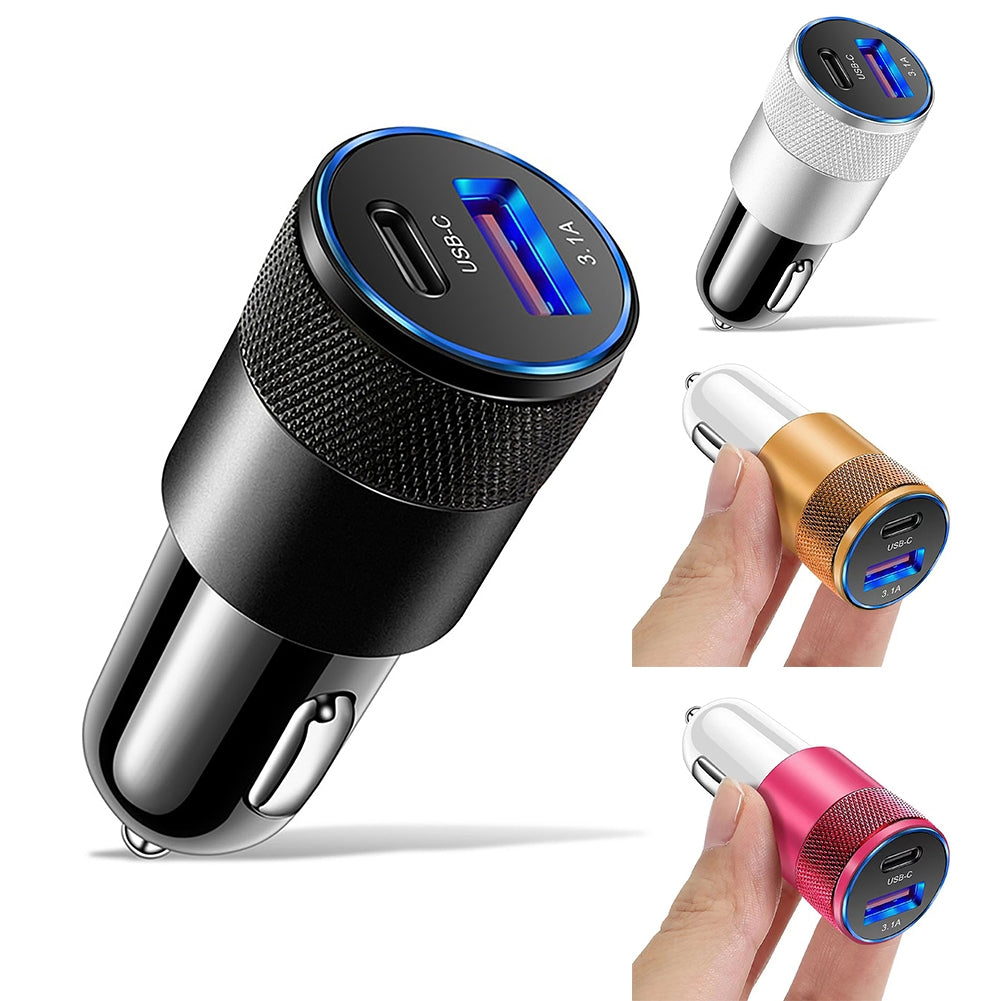 3.1A USB+PD Car Charger 1 To 2 Threaded Plug Mini Portable - Premium Car Chargers from Rapidvehicles - Just $9.99! Shop now at Rapidvehicles