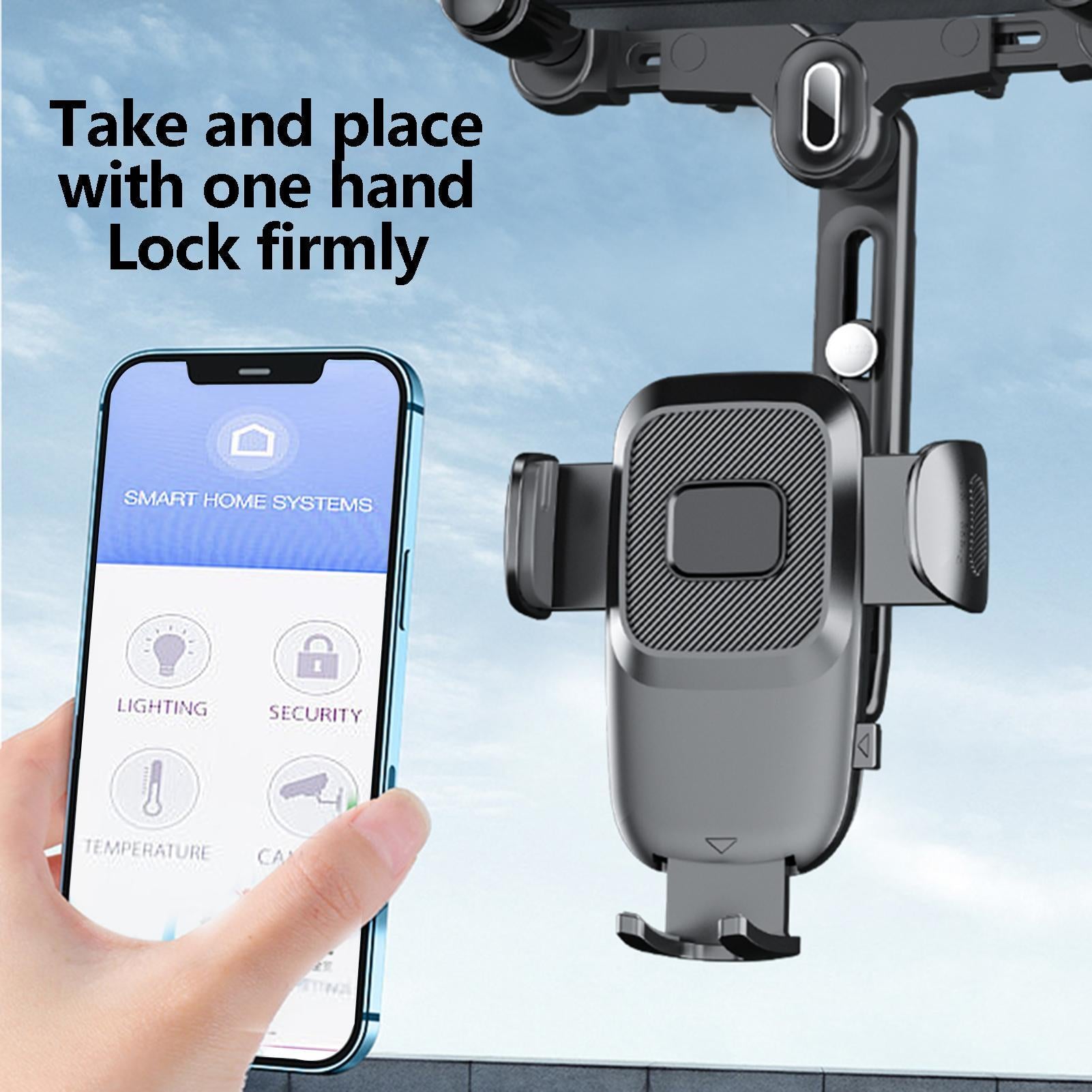 Rearview Mirror Phone Holder Mount For Car Multi-directional 360-degree Rotatable Retractable Navigation Bracket black - Premium Car Mounts & Holders from Rapidvehicles - Just $24.99! Shop now at Rapidvehicles