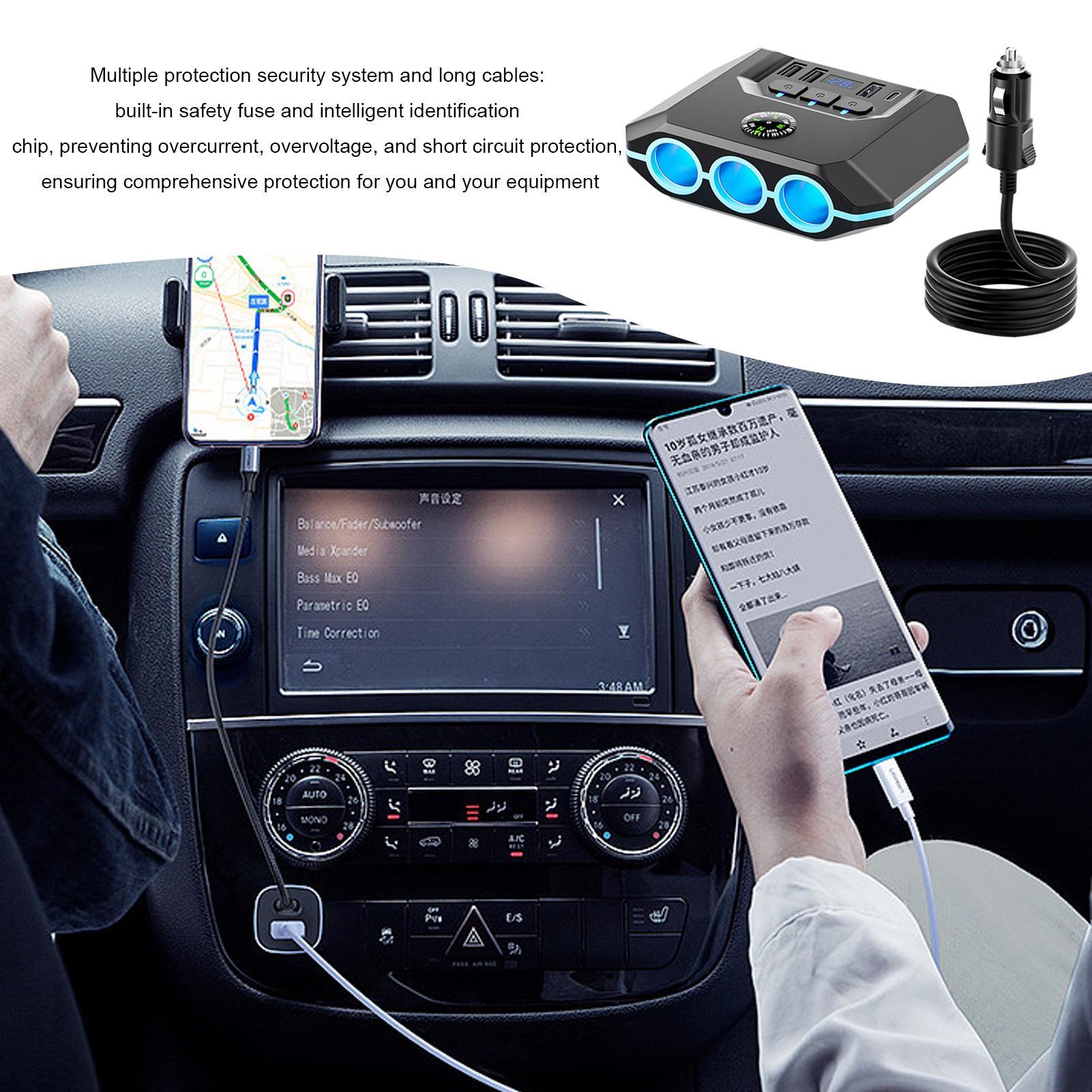 Cigarette Lighter Adapter 3 Socket Cigarette Lighter Splitter 4 USB Charging Ports With Voltage Display Independent Power Switch For All Car Devices TR52 - Premium Car Chargers from Rapidvehicles - Just $30.51! Shop now at Rapidvehicles