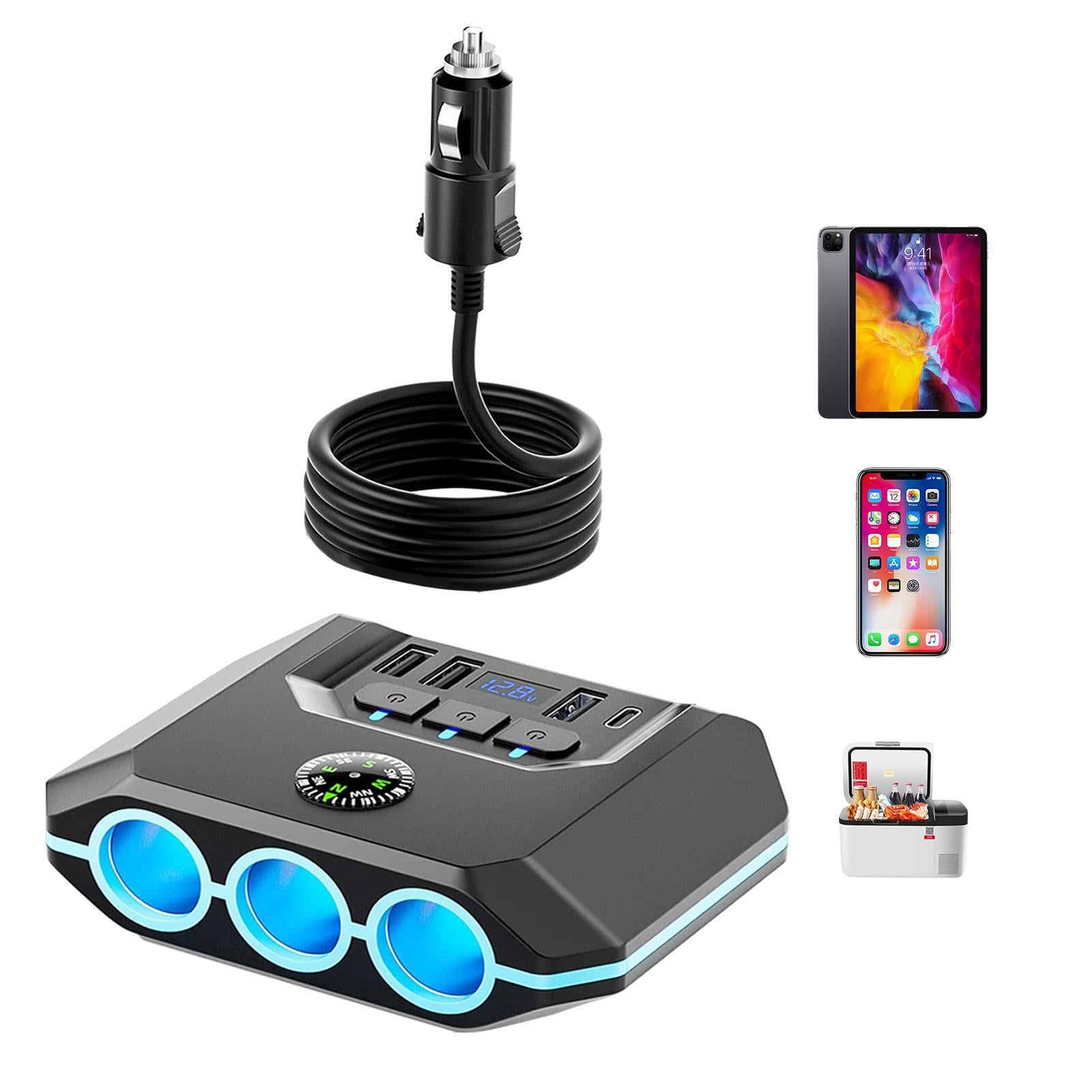 Cigarette Lighter Adapter 3 Socket Cigarette Lighter Splitter 4 USB Charging Ports With Voltage Display Independent Power Switch For All Car Devices TR52 - Premium Car Chargers from Rapidvehicles - Just $30.51! Shop now at Rapidvehicles