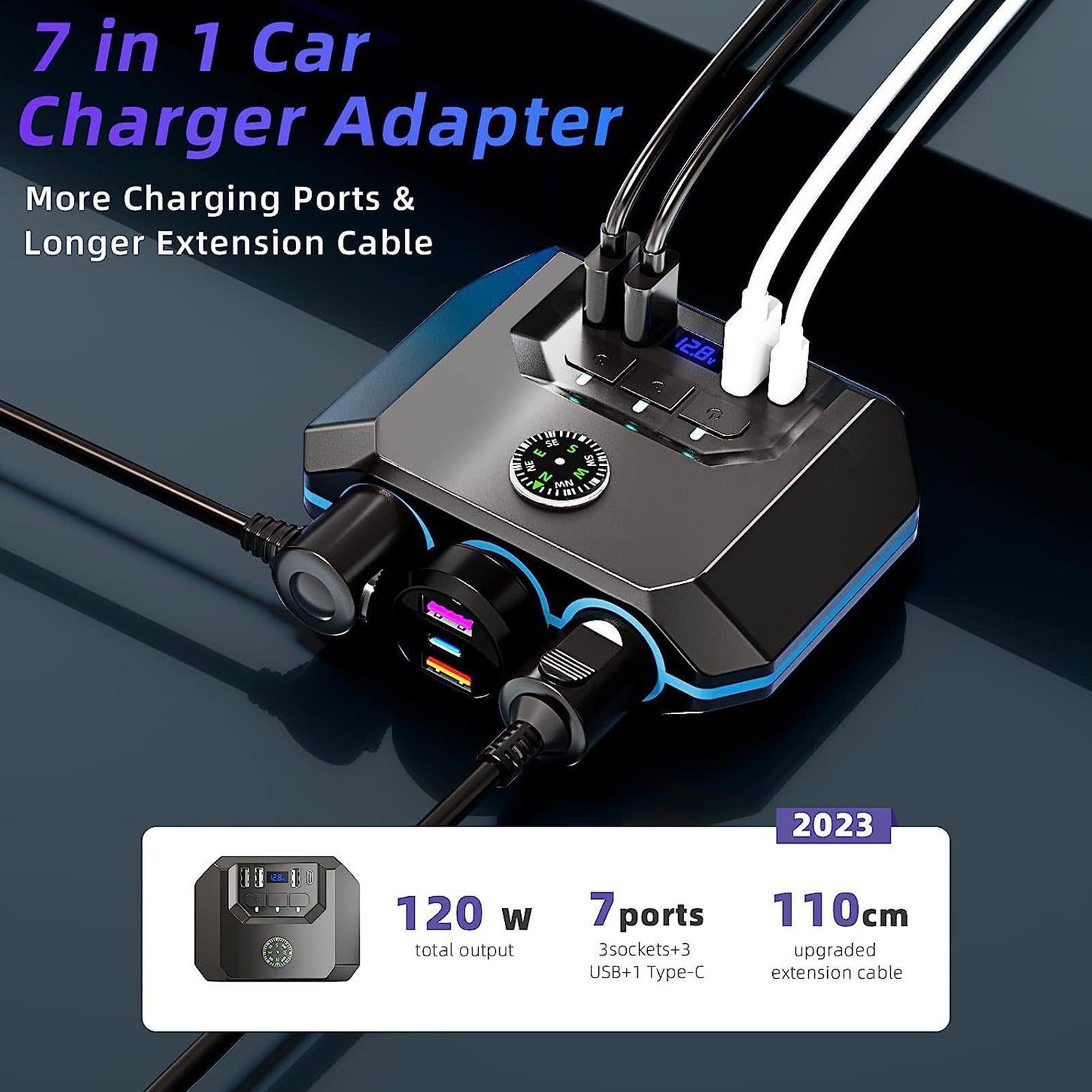 Cigarette Lighter Adapter 3 Socket Cigarette Lighter Splitter 4 USB Charging Ports With Voltage Display Independent Power Switch For All Car Devices TR52 - Premium Car Chargers from Rapidvehicles - Just $30.51! Shop now at Rapidvehicles