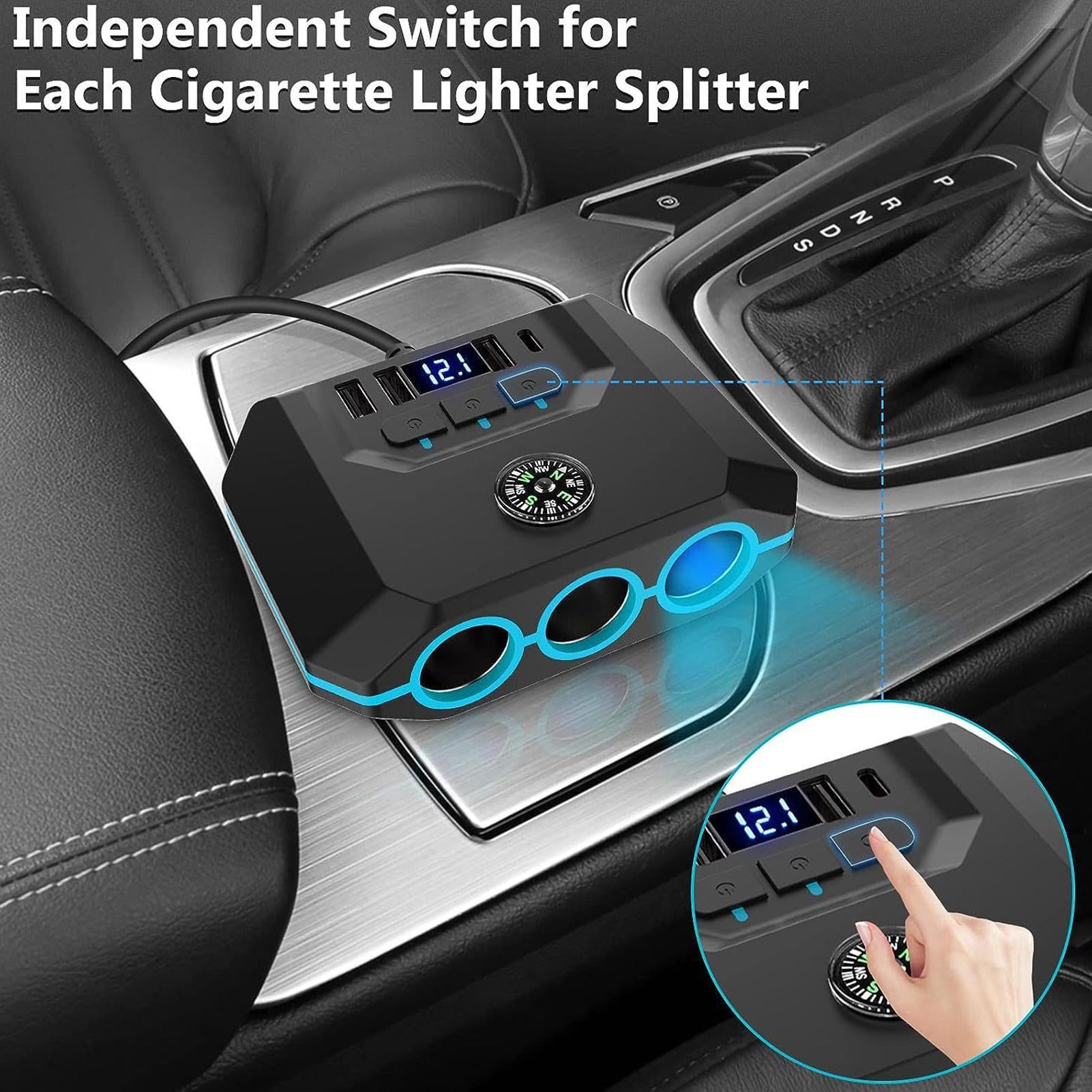 Cigarette Lighter Adapter 3 Socket Cigarette Lighter Splitter 4 USB Charging Ports With Voltage Display Independent Power Switch For All Car Devices TR52 - Premium Car Chargers from Rapidvehicles - Just $30.51! Shop now at Rapidvehicles