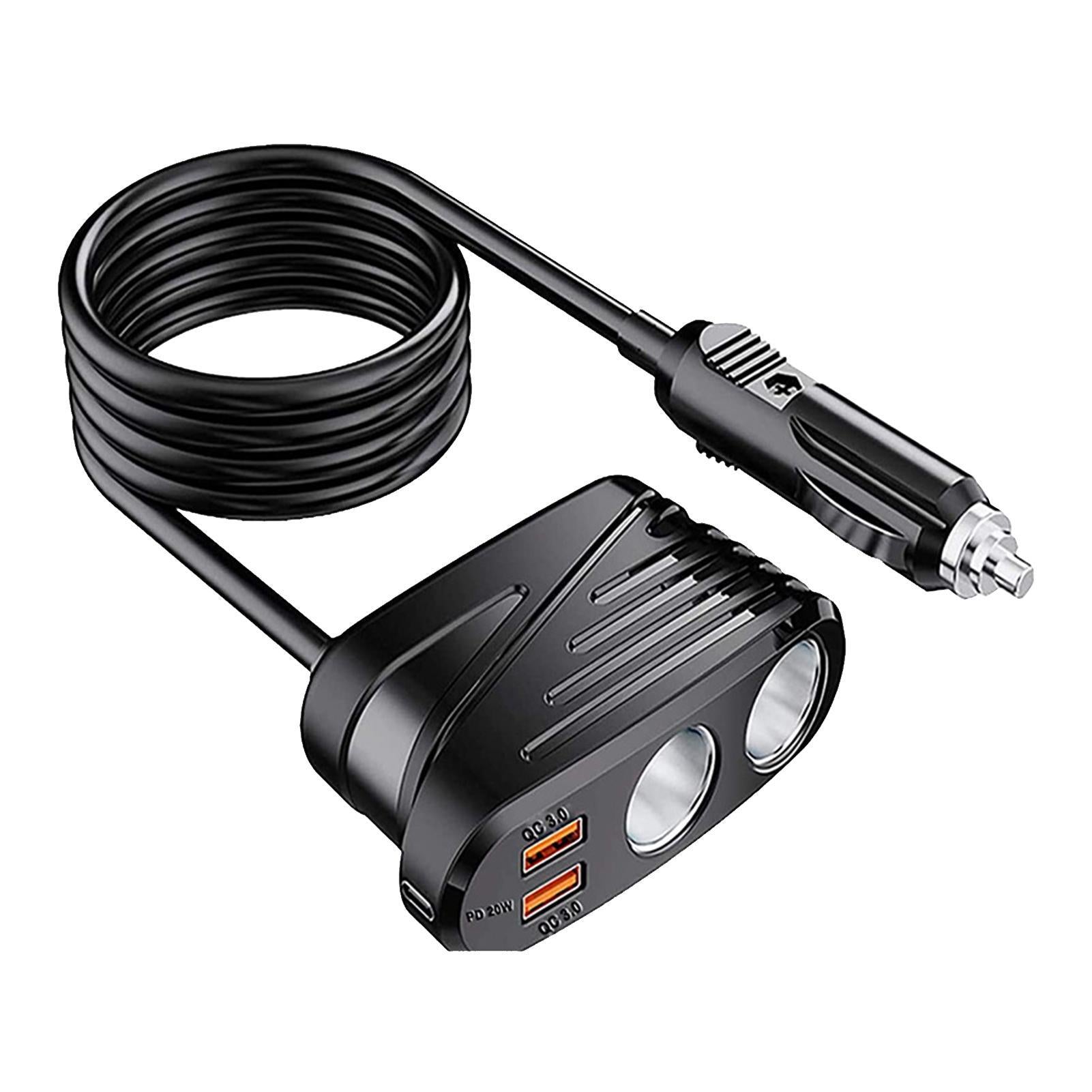 TR31 Cigarette Lighter Adapter 2 Socket Cigarette Lighter Splitter 3 USB Charging Ports For All Car Devices GPS Dash Cam With Cable black - Premium Car Chargers from Rapidvehicles - Just $28.99! Shop now at Rapidvehicles