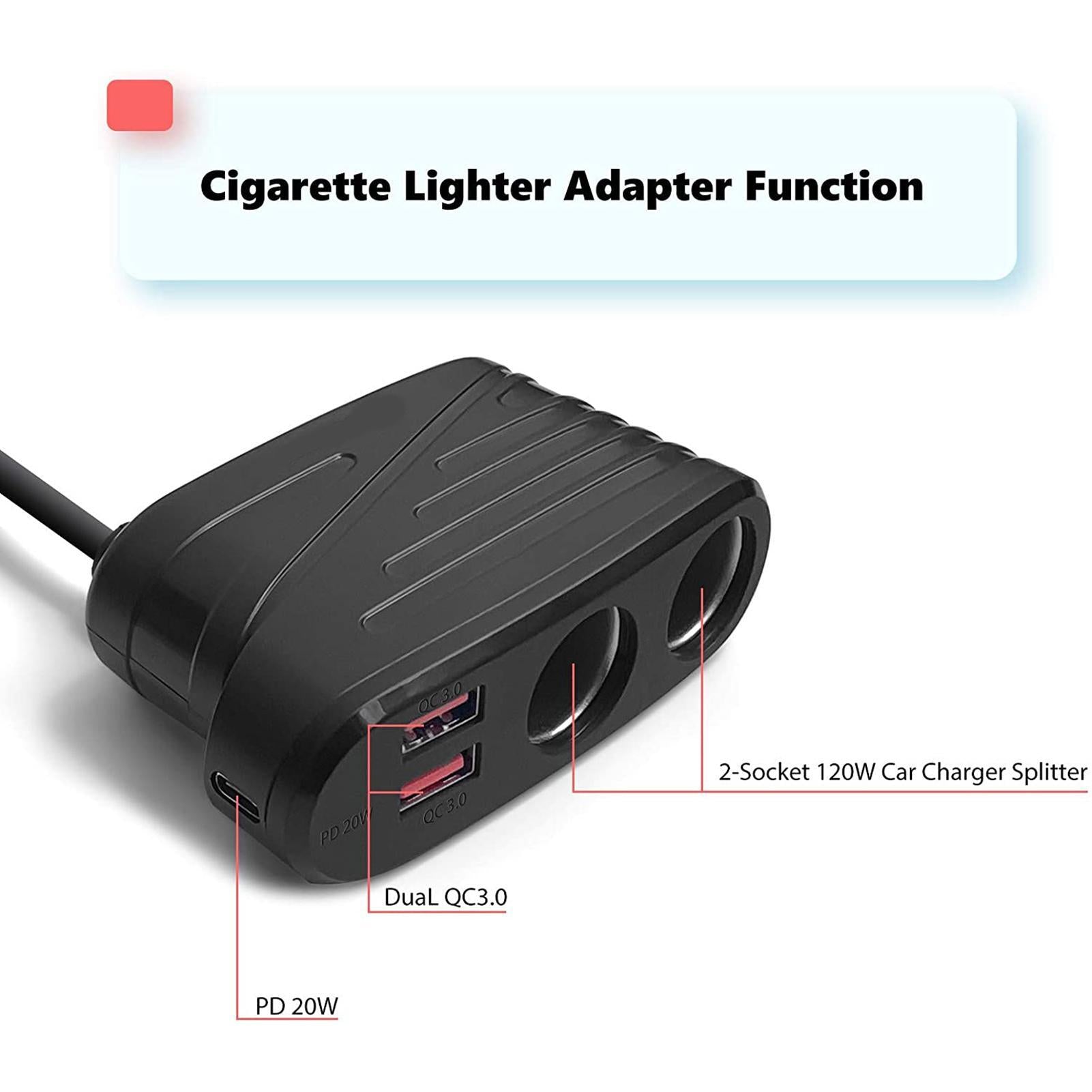 TR31 Cigarette Lighter Adapter 2 Socket Cigarette Lighter Splitter 3 USB Charging Ports For All Car Devices GPS Dash Cam With Cable black - Premium Car Chargers from Rapidvehicles - Just $28.99! Shop now at Rapidvehicles