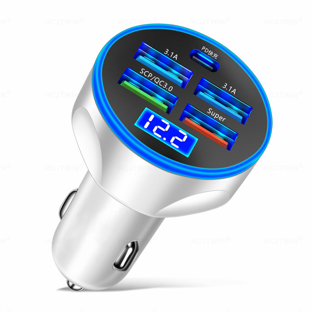 5 Port USB Car Charger With LED Light Display Voltage Monitor Fast Charging Cigarette Lighter Adapter For Smart Phone White - Premium Car Chargers from Rapidvehicles - Just $13.99! Shop now at Rapidvehicles