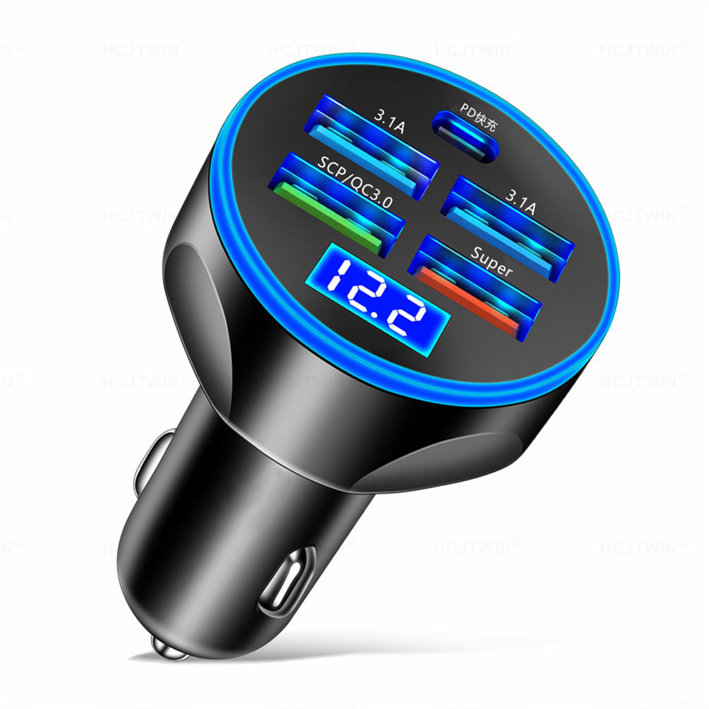 5 Port USB Car Charger With LED Light Display Voltage Monitor Fast Charging Cigarette Lighter Adapter For Smart Phone black - Premium Car Chargers from Rapidvehicles - Just $13.99! Shop now at Rapidvehicles